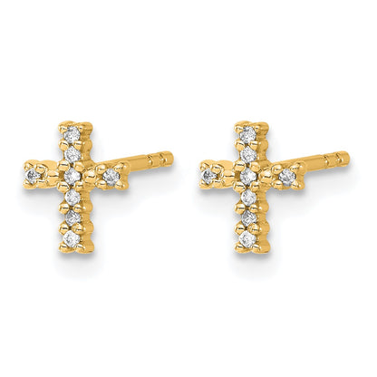 14k and White Rhodium 1/20 carat Diamond Small Cross Post Earrings