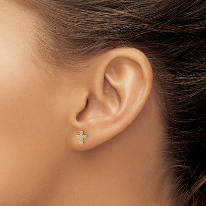 14k and White Rhodium 1/20 carat Diamond Small Cross Post Earrings