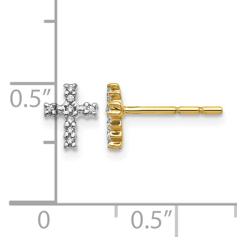 14k and White Rhodium 1/20 carat Diamond Small Cross Post Earrings