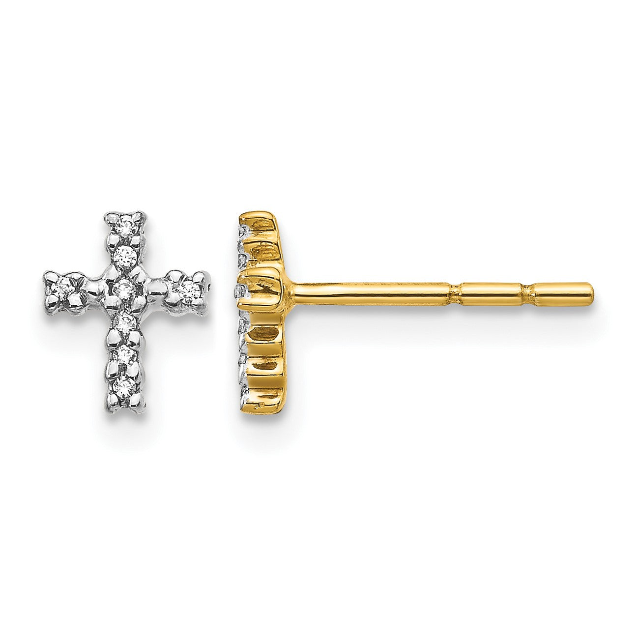 14k and White Rhodium 1/20 carat Diamond Small Cross Post Earrings
