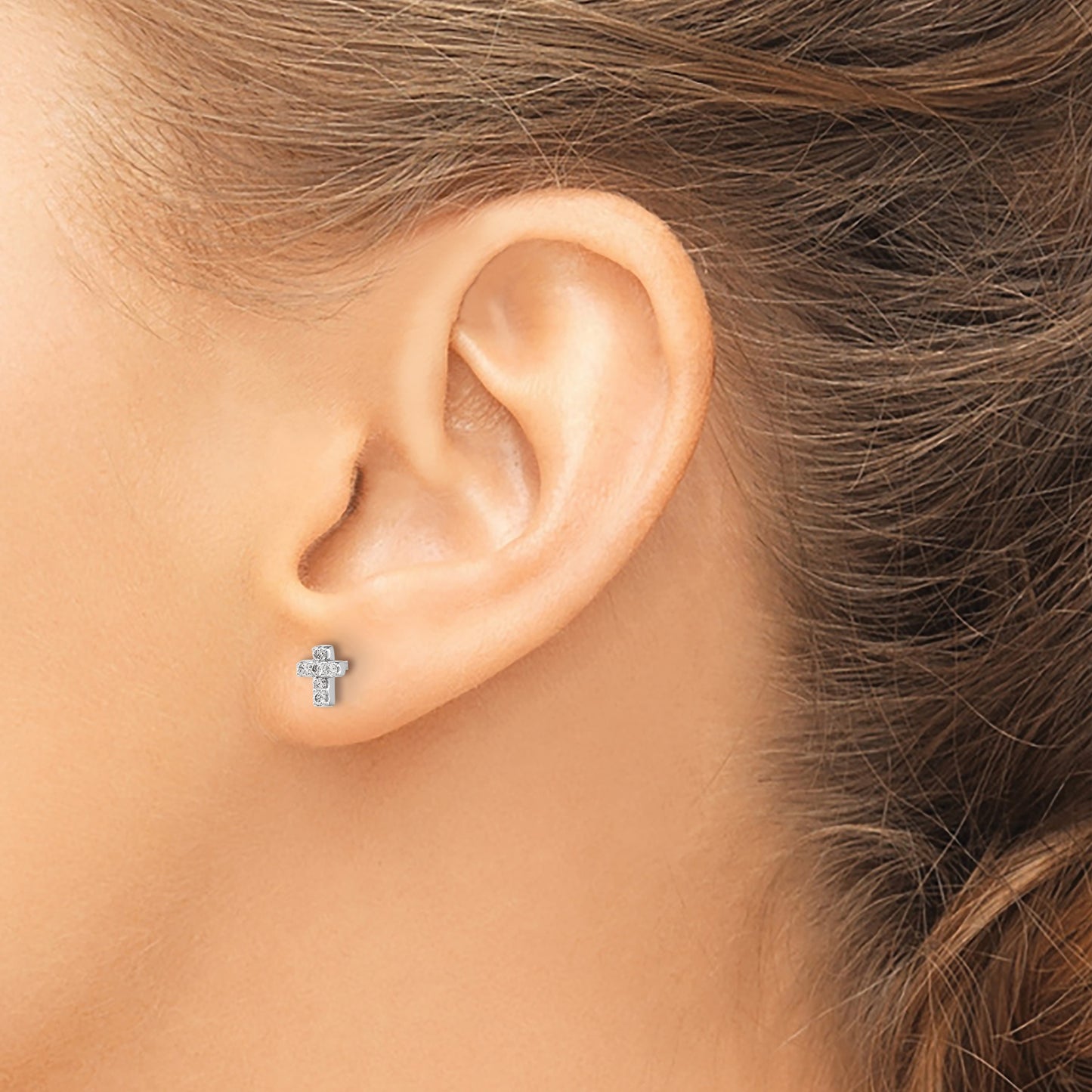 14k White Gold 1/6 carat Diamond Mini Cross Post Earrings