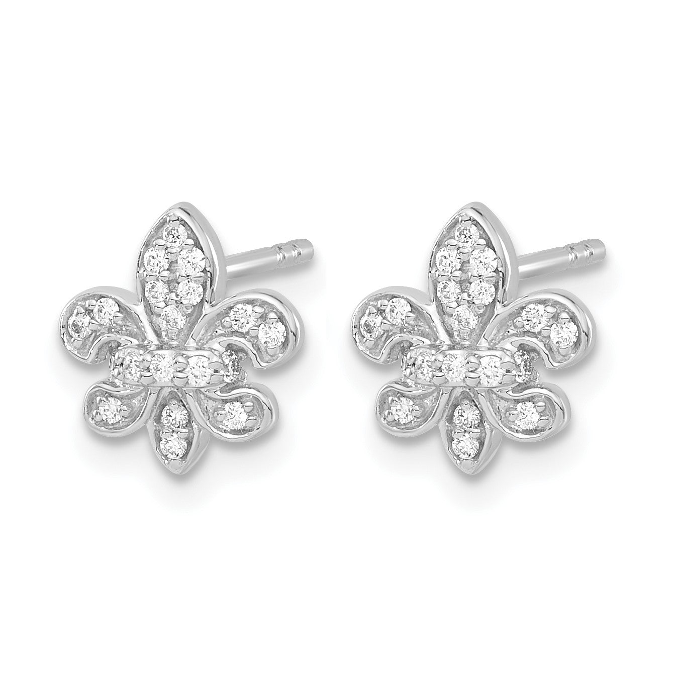 14k White Gold 1/6 carat Diamond Fleur de Lis Post Earrings