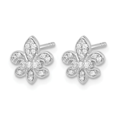 14k White Gold 1/6 carat Diamond Fleur de Lis Post Earrings