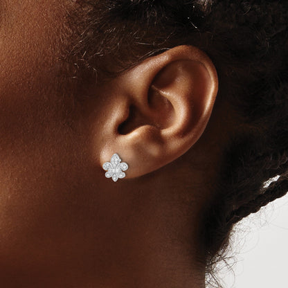 14k White Gold 1/6 carat Diamond Fleur de Lis Post Earrings