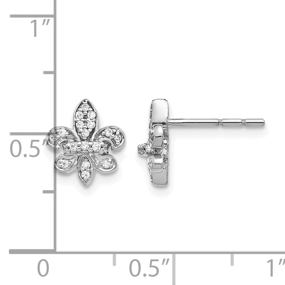 14k White Gold 1/6 carat Diamond Fleur de Lis Post Earrings