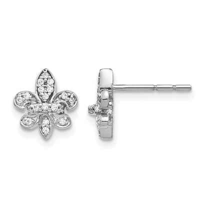 14k White Gold 1/6 carat Diamond Fleur de Lis Post Earrings