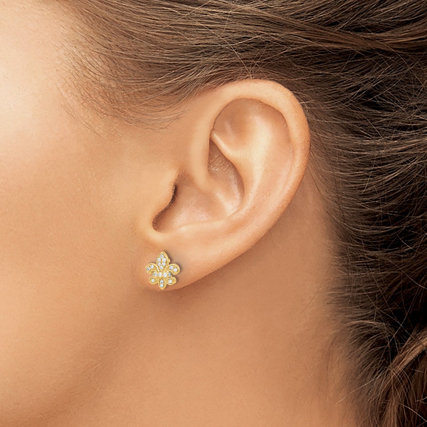 14k 1/6 carat Diamond Fleur de Lis Post Earrings