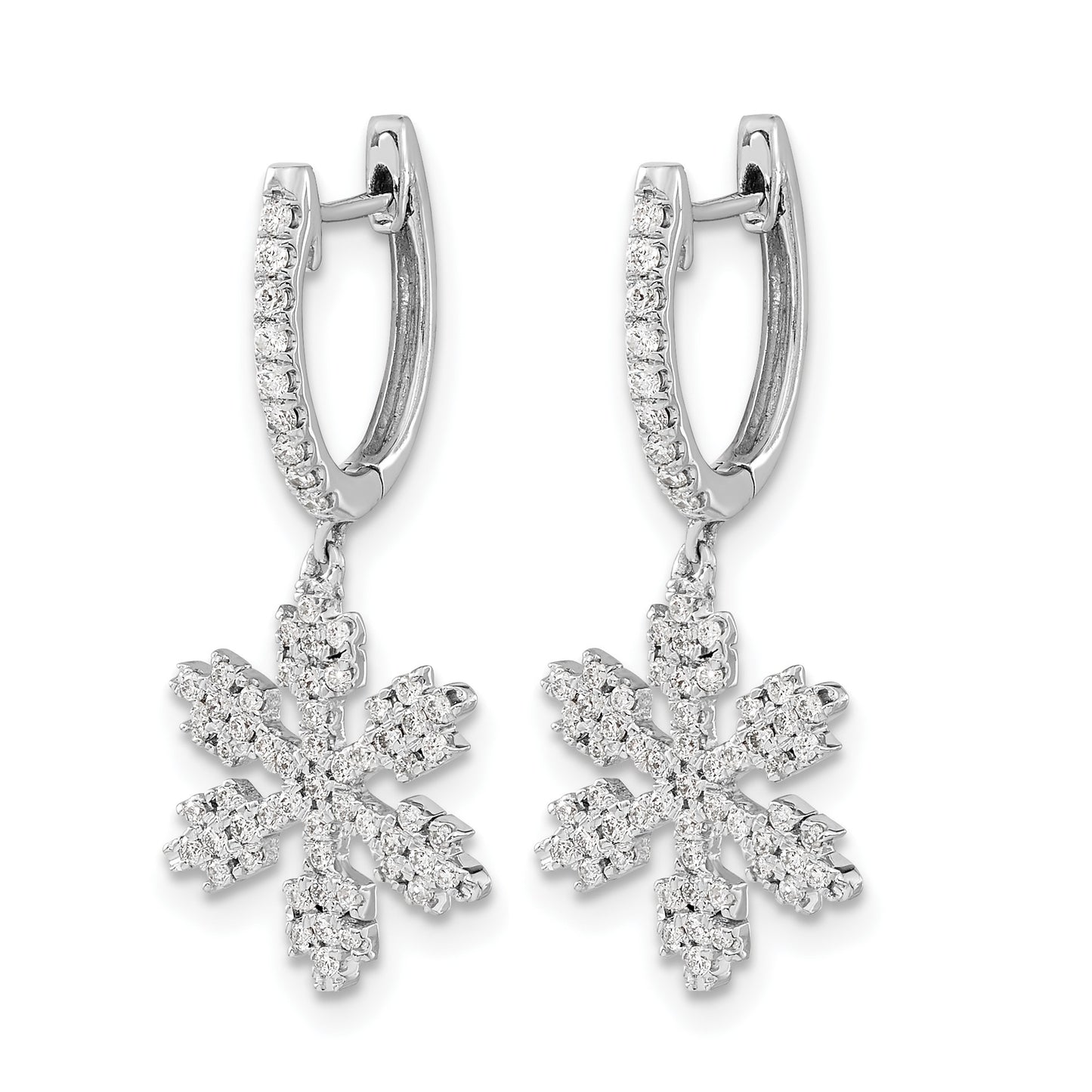 14k White Gold 1/2 carat Diamond Snowflake Dangle Hinged Hoop Earrings