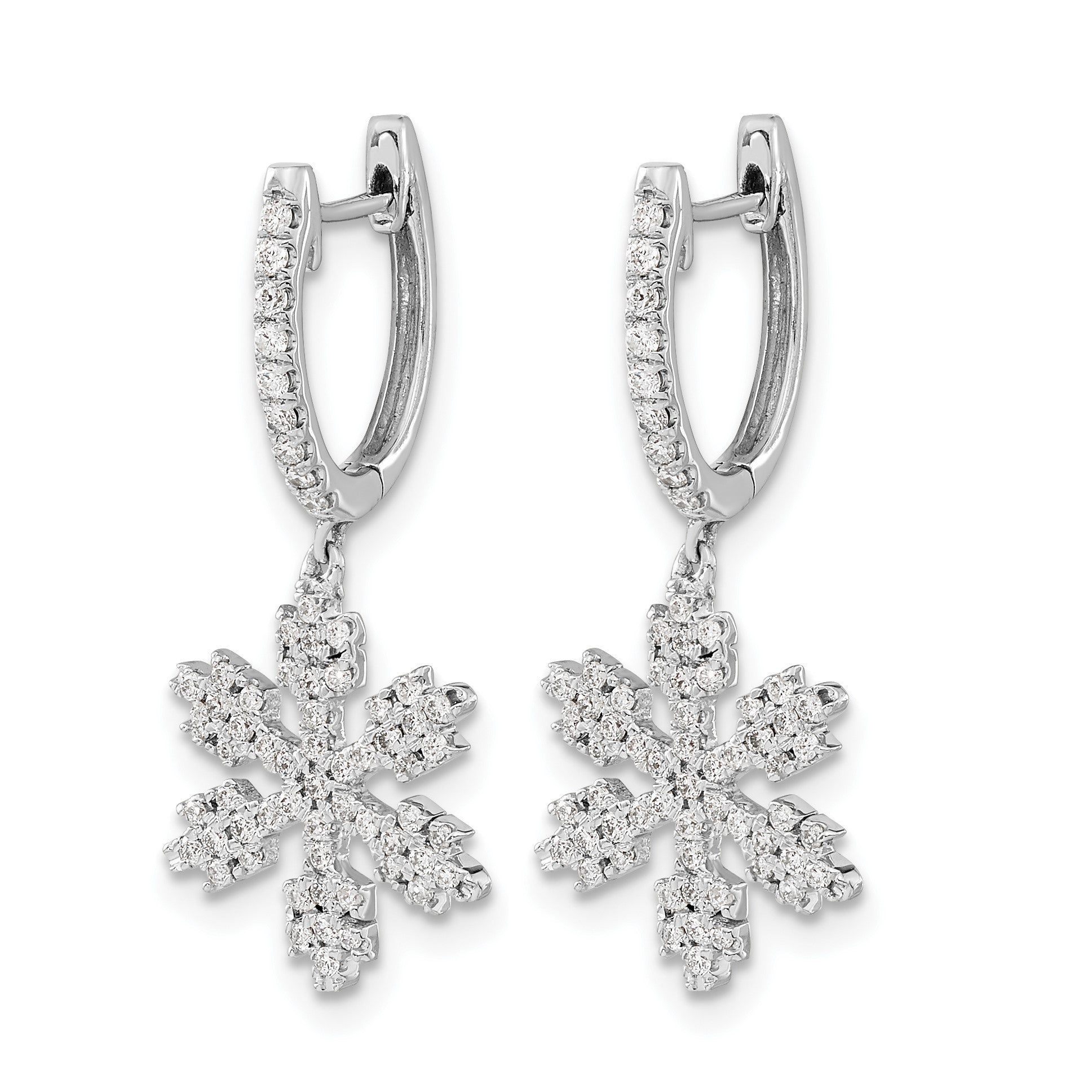 14k White Gold 1/2 carat Diamond Snowflake Dangle Hinged Hoop Earrings