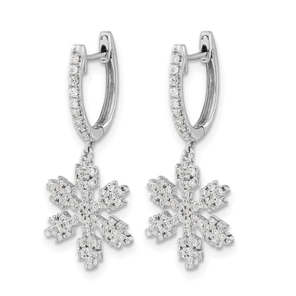 14k White Gold 1/2 carat Diamond Snowflake Dangle Hinged Hoop Earrings