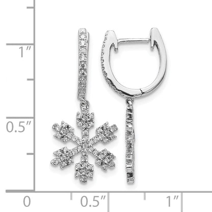 14k White Gold 1/2 carat Diamond Snowflake Dangle Hinged Hoop Earrings