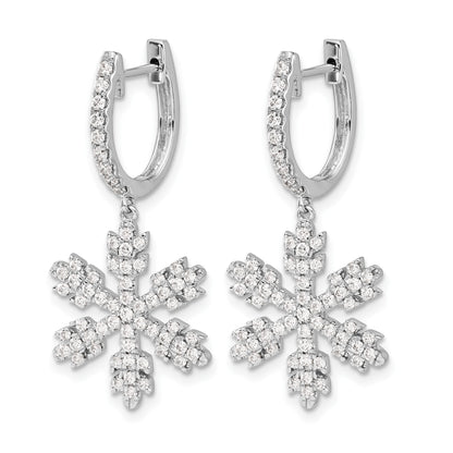 14k White Gold 1 carat Diamond Snowflake Dangle Hinged Hoop Earrings