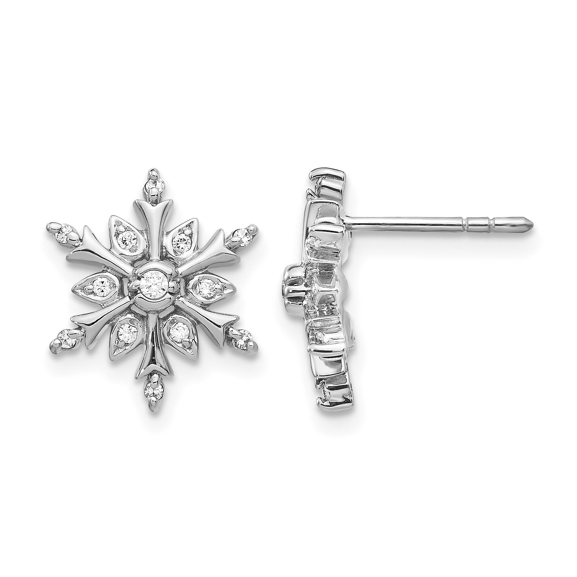14k White Gold 1/6 carat Diamond Snowflake Post Earrings