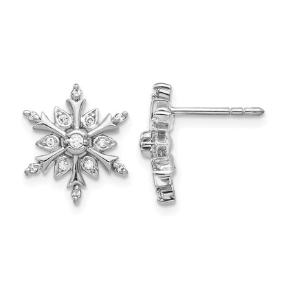 14k White Gold 1/6 carat Diamond Snowflake Post Earrings