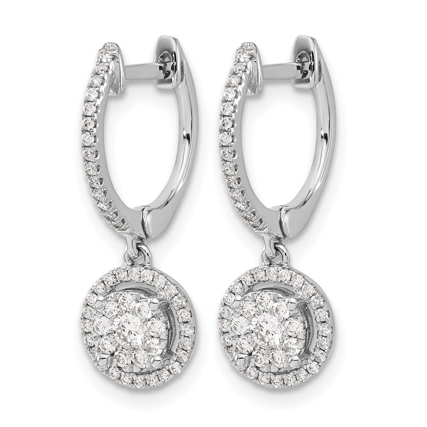 14k White Gold 1/2 carat Diamond Cluster Hinged Hoop Earrings