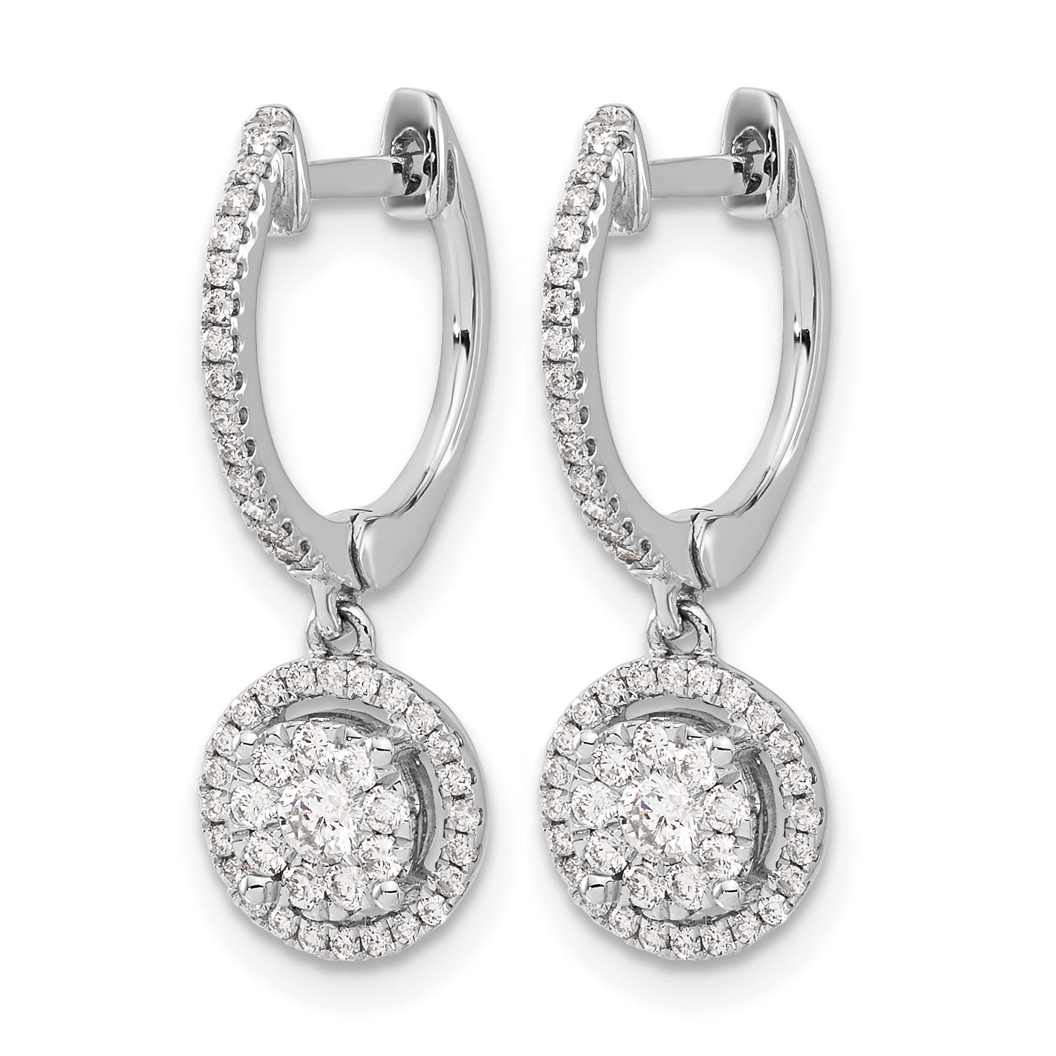 14k White Gold 1/2 carat Diamond Cluster Hinged Hoop Earrings