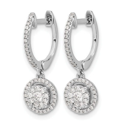 14k White Gold 1/2 carat Diamond Cluster Hinged Hoop Earrings