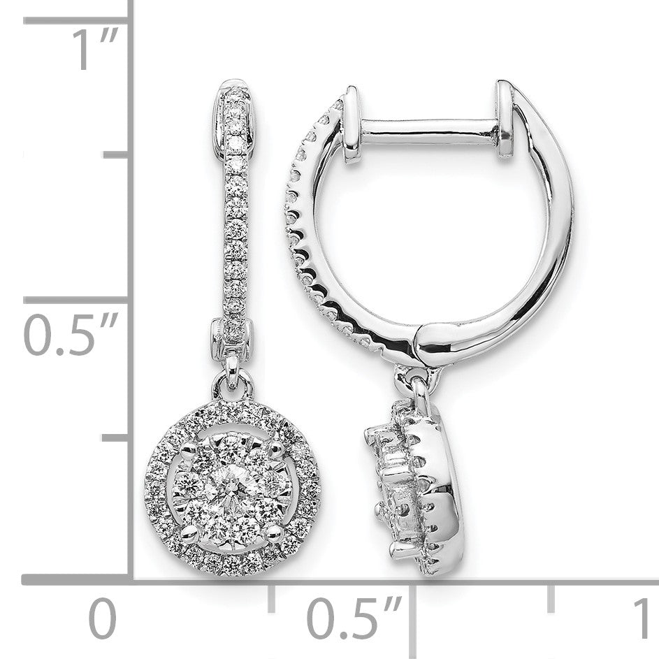14k White Gold 1/2 carat Diamond Cluster Hinged Hoop Earrings