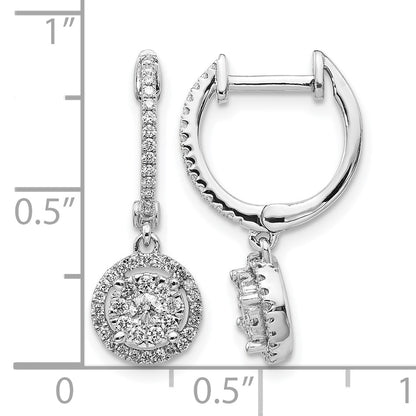 14k White Gold 1/2 carat Diamond Cluster Hinged Hoop Earrings