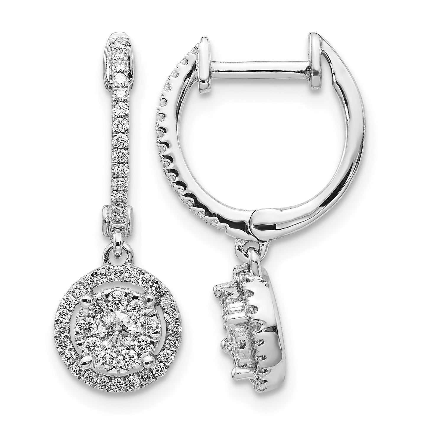 14k White Gold 1/2 carat Diamond Cluster Hinged Hoop Earrings