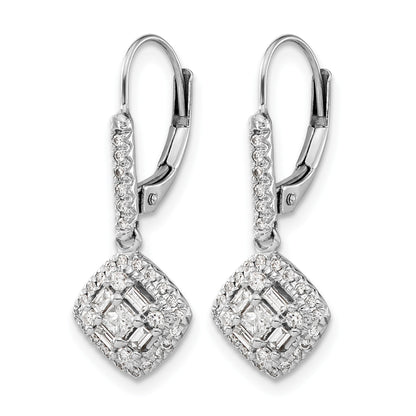 14k White Gold 1/2 carat Diamond Square Cluster Leverback Earrings