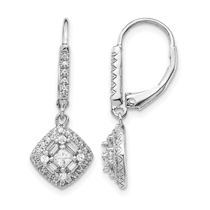 14k White Gold 1/2 carat Diamond Square Cluster Leverback Earrings