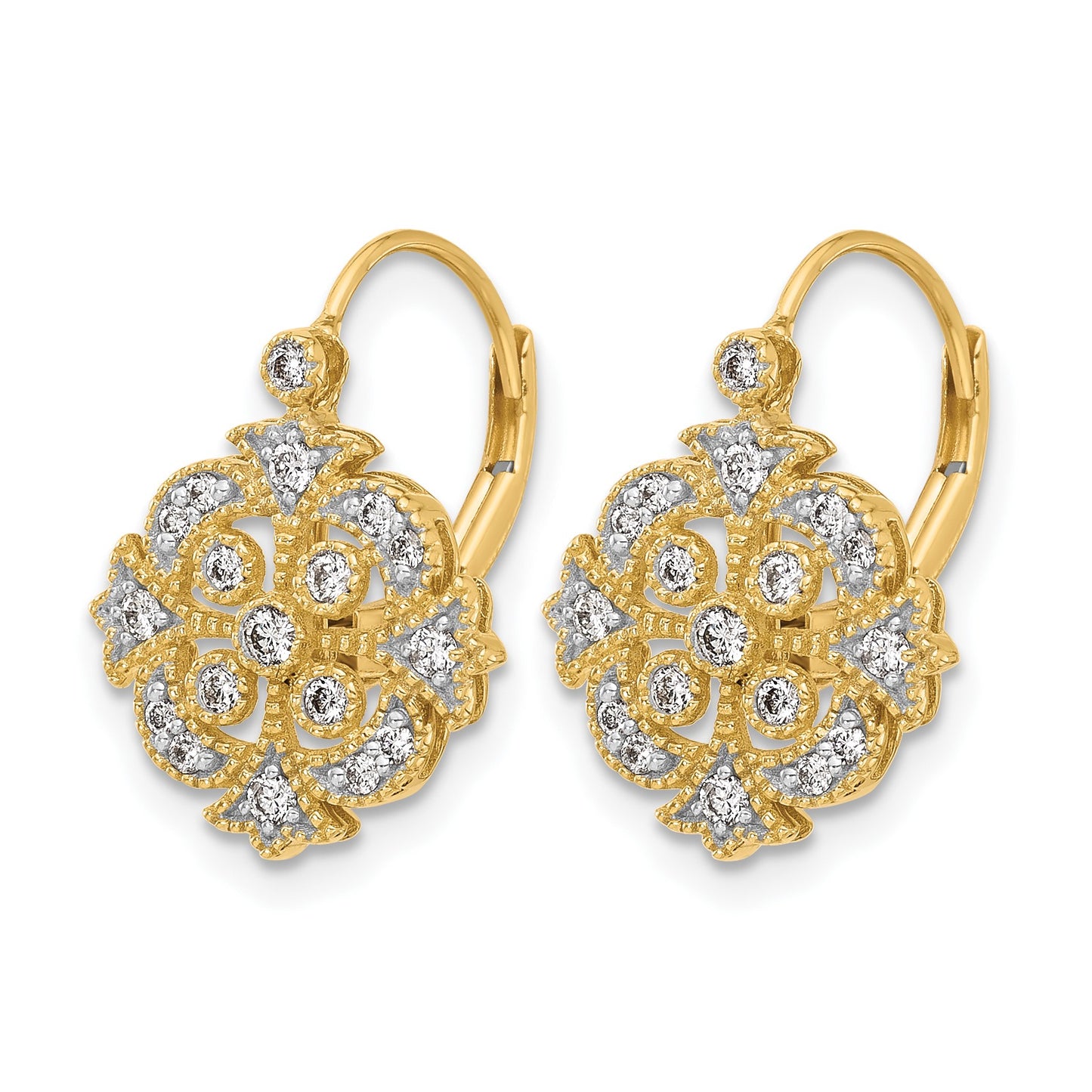 14k 1/3 carat Diamond Vintage-style Leverback Earrings