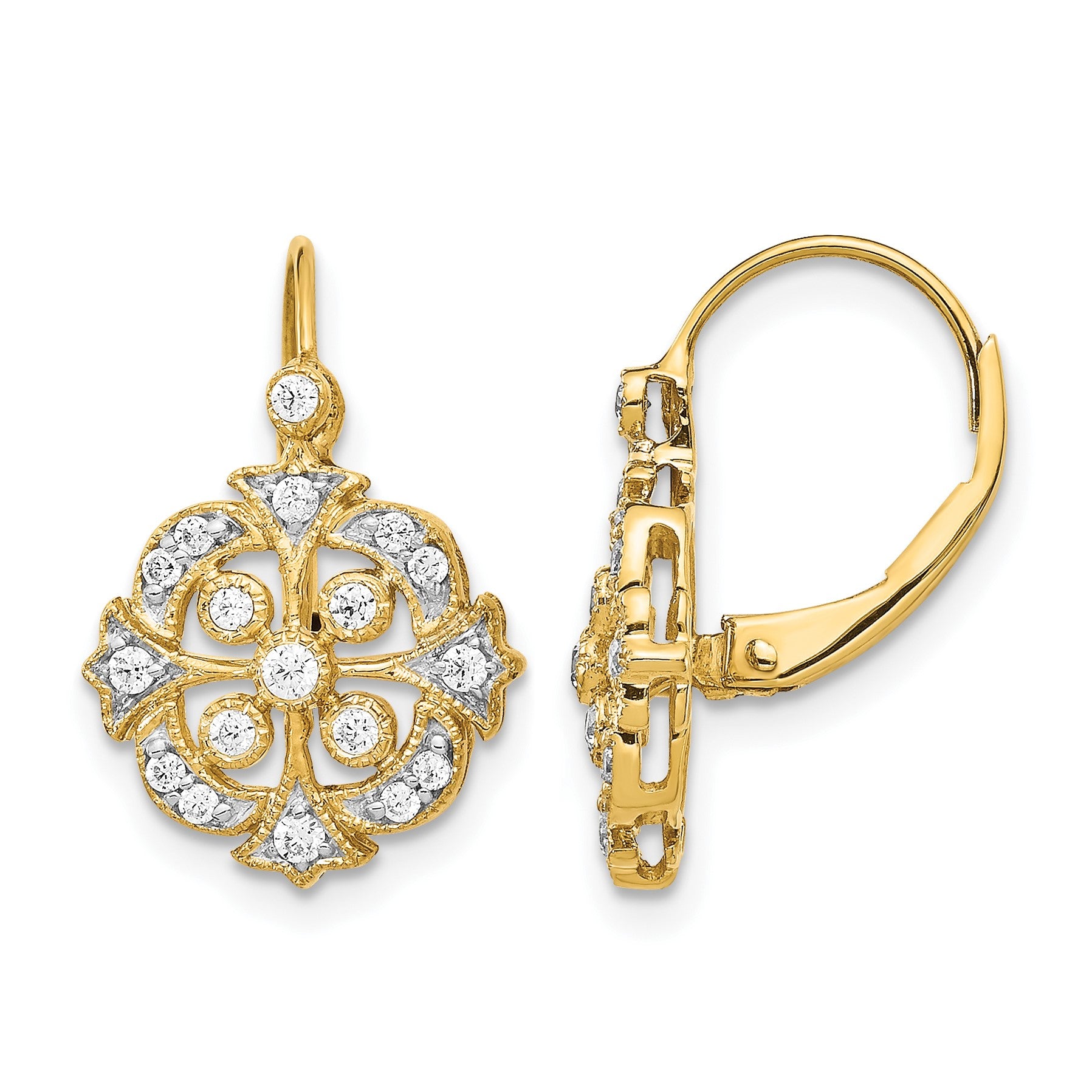 14k 1/3 carat Diamond Vintage-style Leverback Earrings