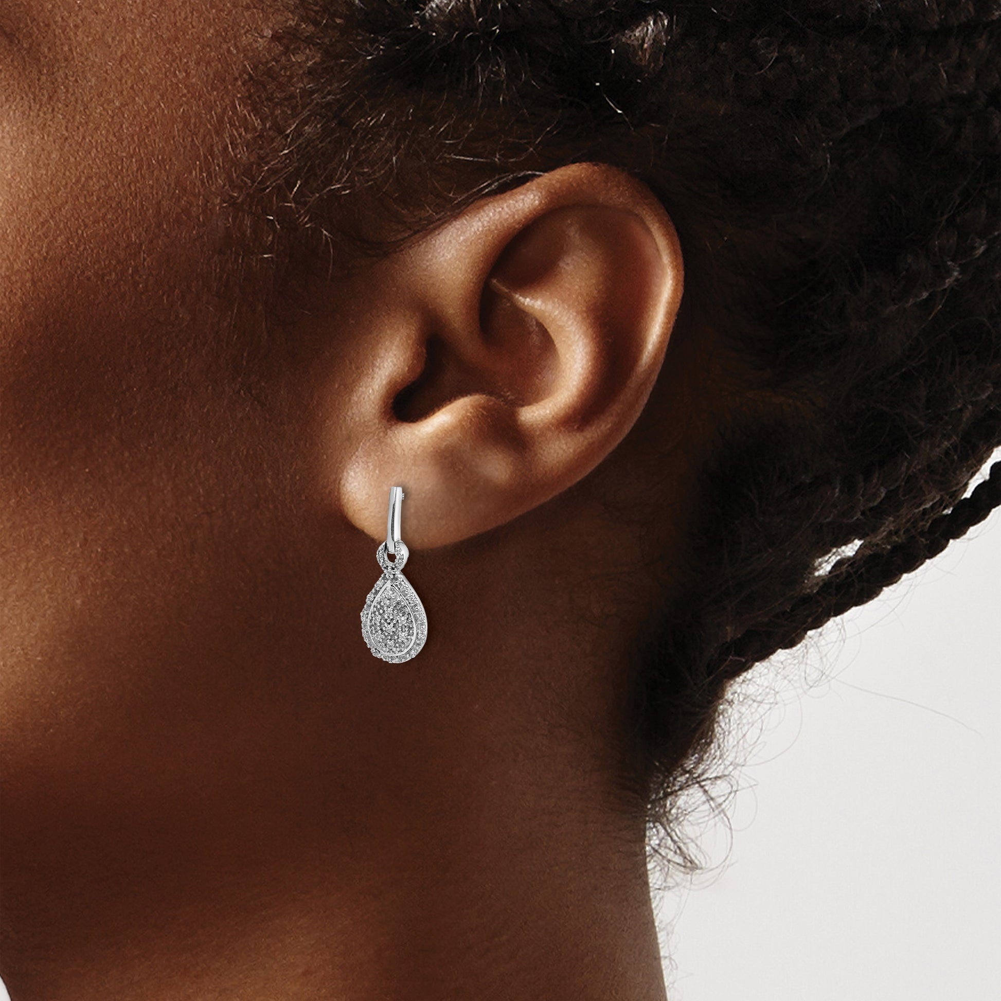 14k White Gold 1/6 carat Diamond Teardrop Dangle Post Earrings