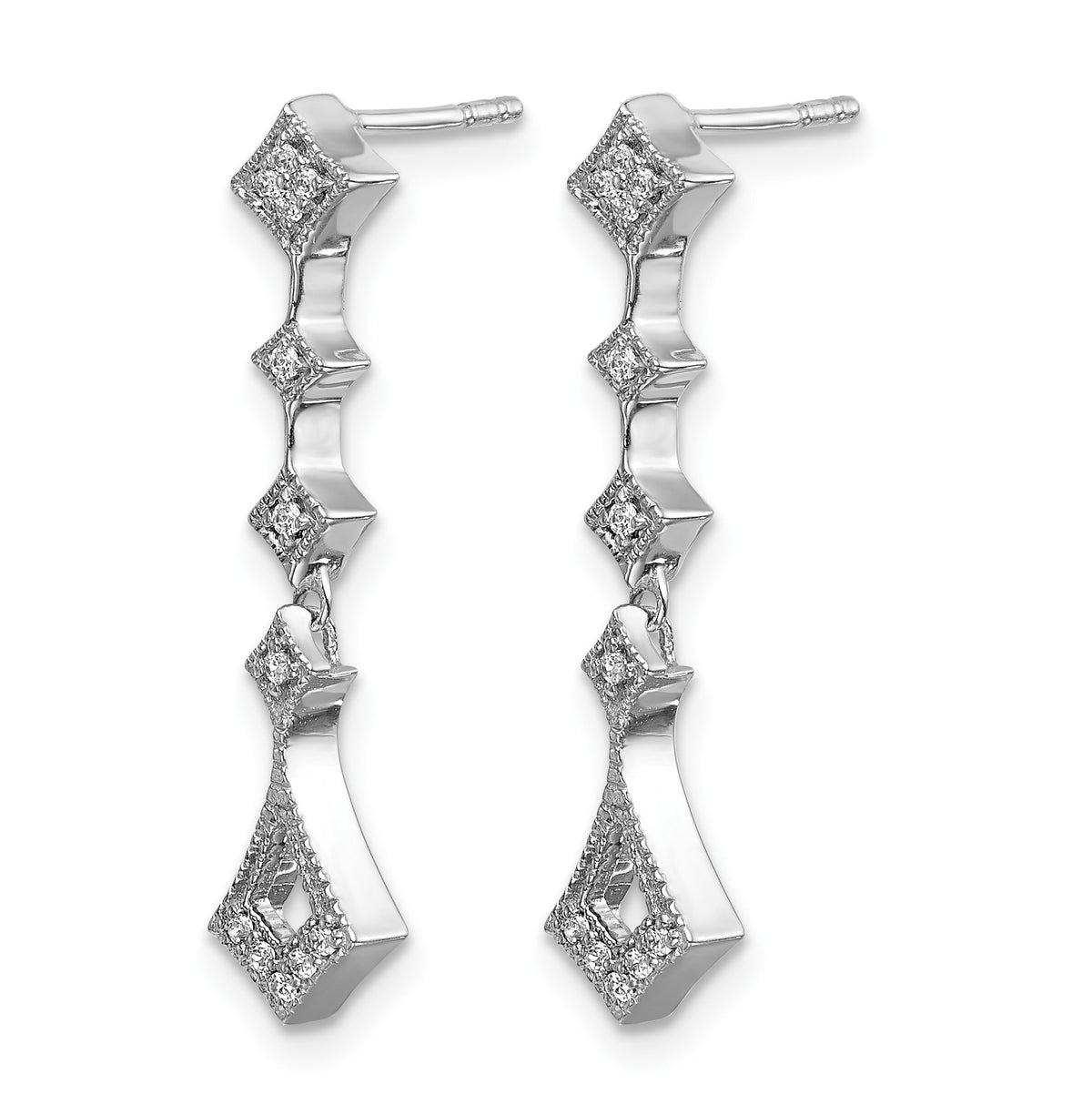 14k White Gold 1/10 carat Diamond Vintage-style Dangle Post Earrings