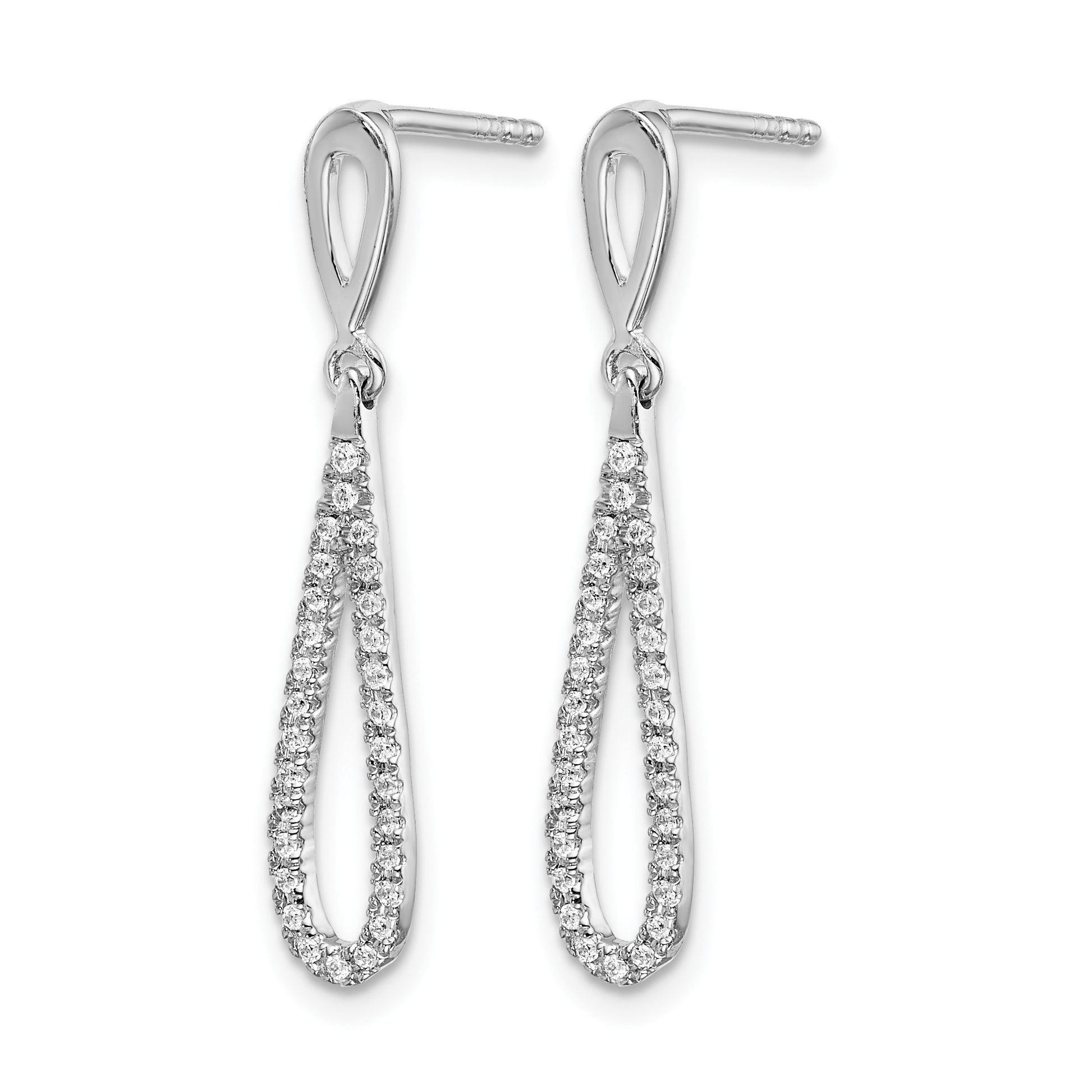 14k White Gold Polished 1/5 carat Diamond Teardrop Dangle Post Earrings