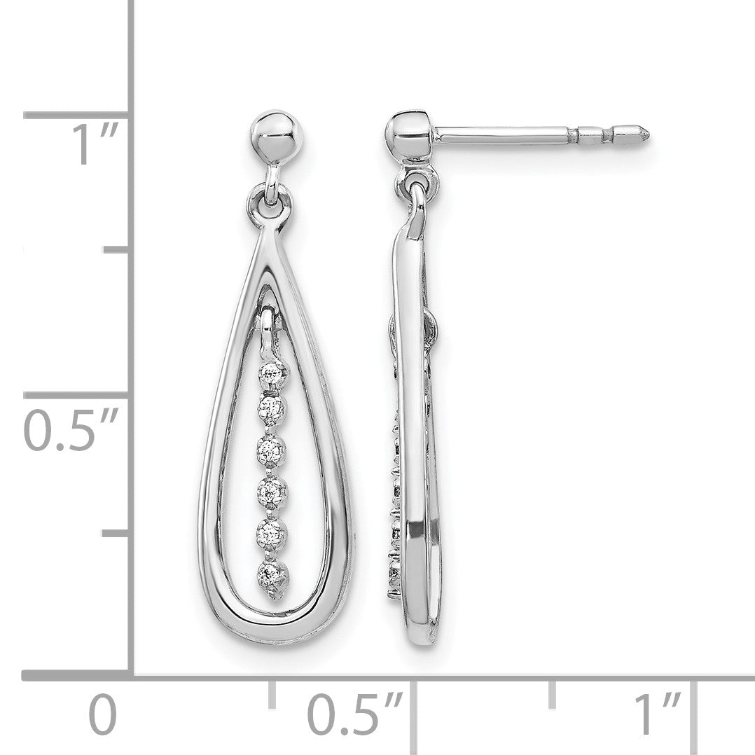 14k White Gold 1/20 carat Diamond Teardrop Dangle Post Earrings