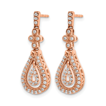 14k Rose Gold Polished 3/8 carat Diamond Teardrop Dangle Post Earrings