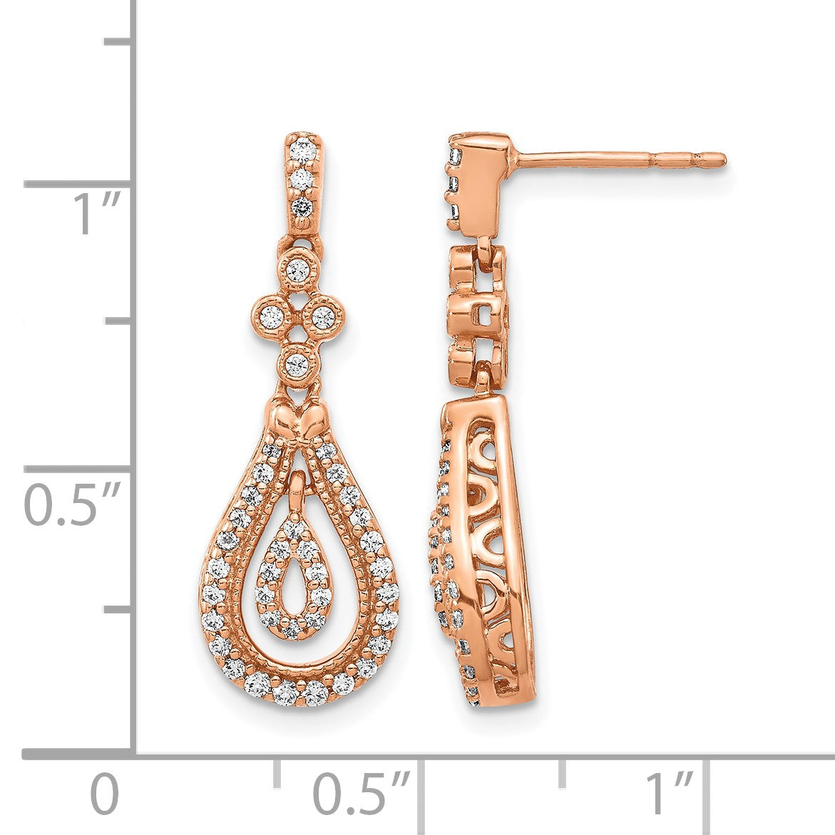14k Rose Gold Polished 3/8 carat Diamond Teardrop Dangle Post Earrings