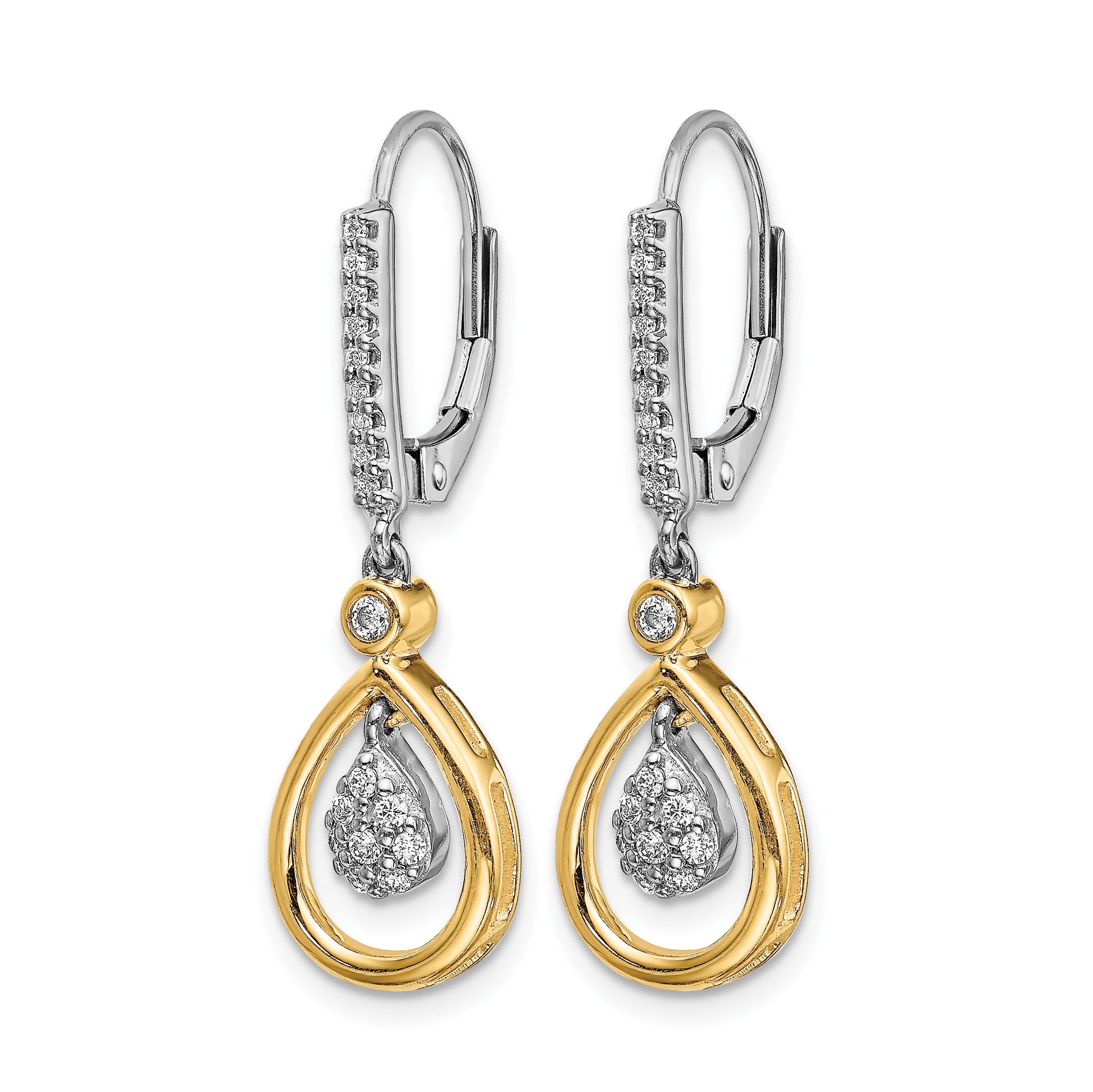14k Two-tone Oval Cluster 1/4 carat Diamond Leverback Earrings
