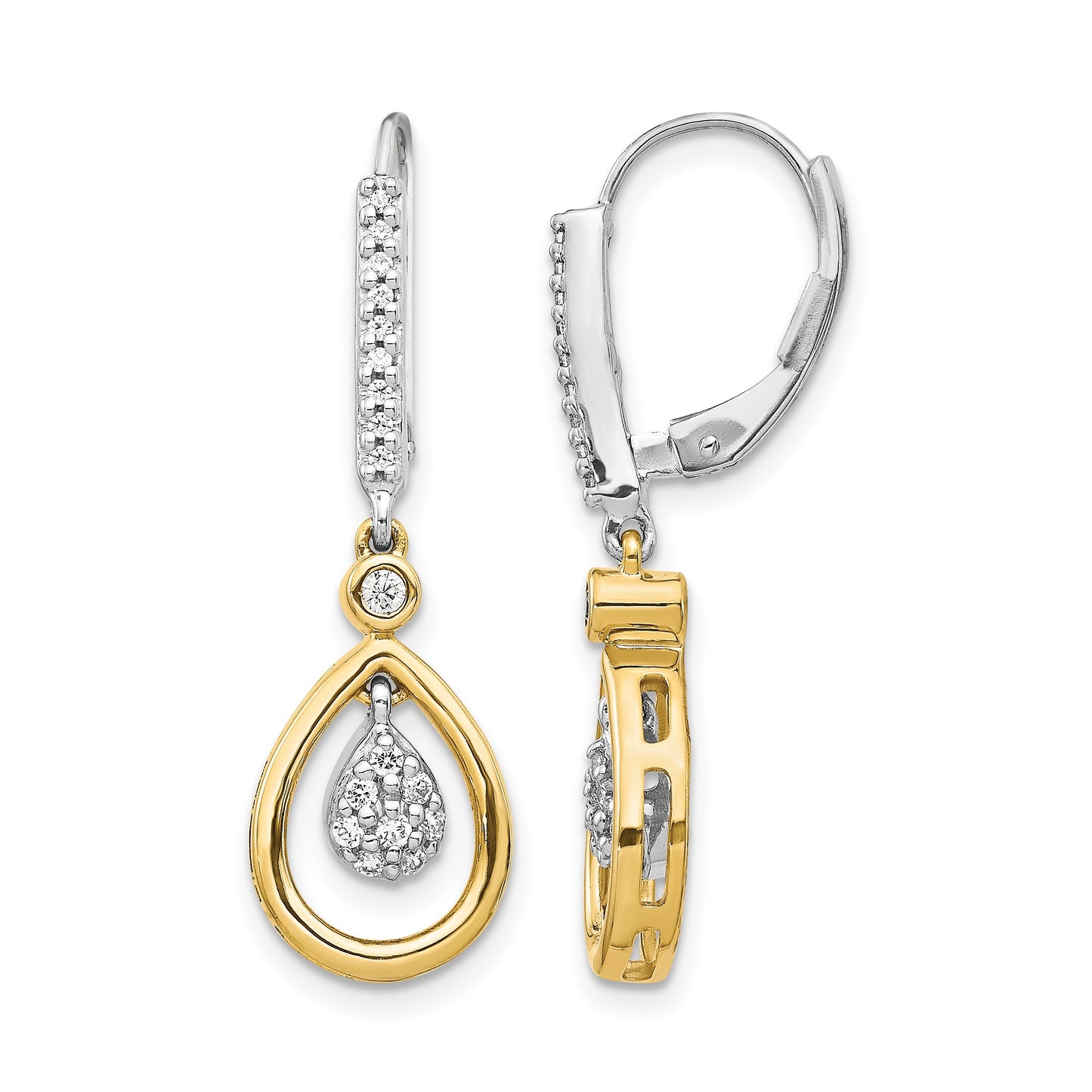 14k Two-tone Oval Cluster 1/4 carat Diamond Leverback Earrings