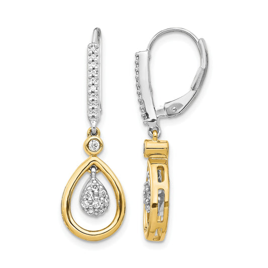 14k Two-tone Oval Cluster 1/4 carat Diamond Leverback Earrings
