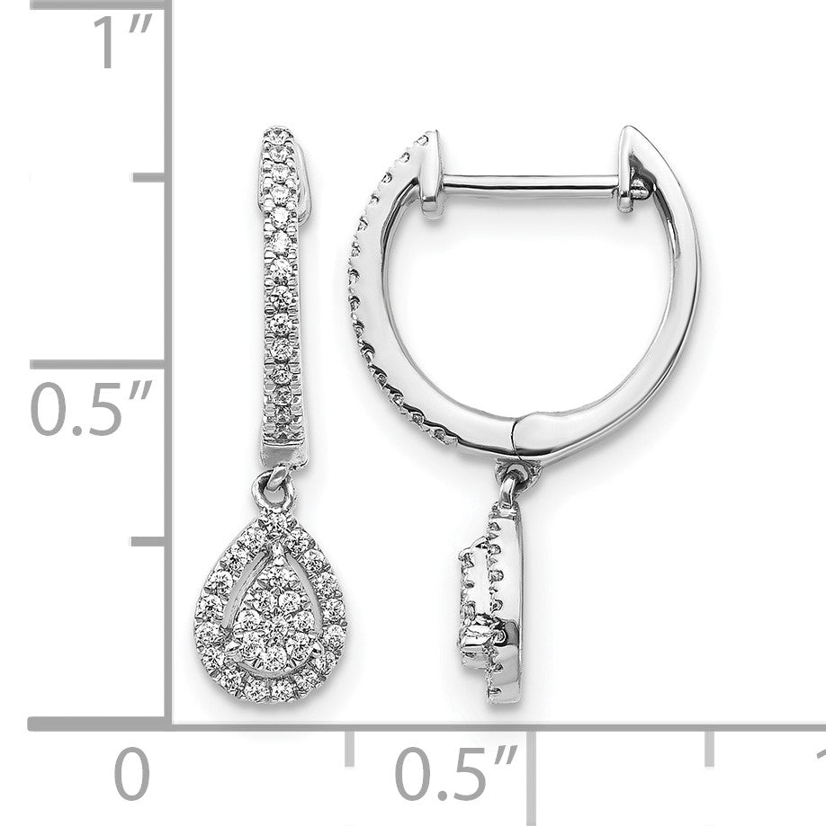 14k White Gold 1/4 carat Diamond Teardrop Cluster Hinged Hoop Earrings