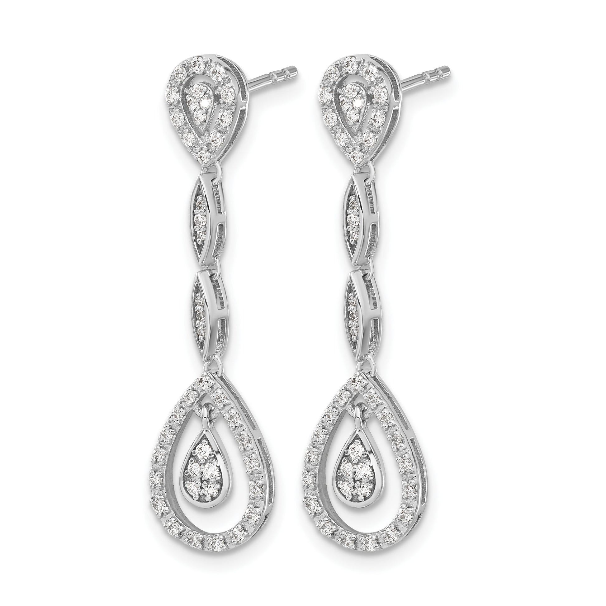 14k White Gold Teardrop 1/3 carat Diamond Dangle Post Earrings