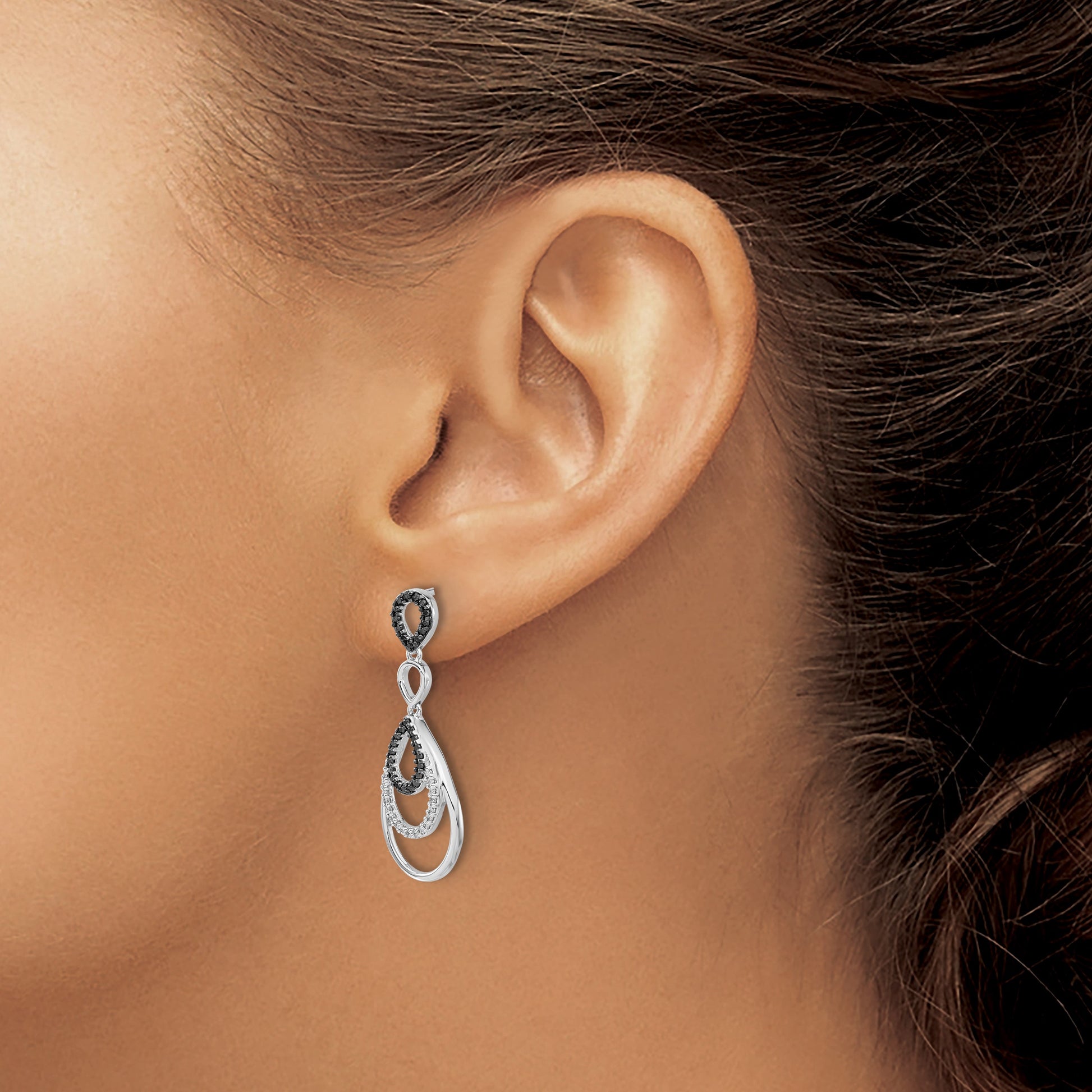 14k White Gold 3/8 carat Black and White Diamond Teardrop Dangle Post Earrings