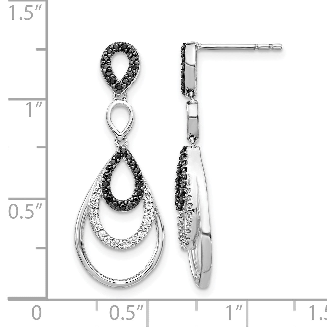 14k White Gold 3/8 carat Black and White Diamond Teardrop Dangle Post Earrings