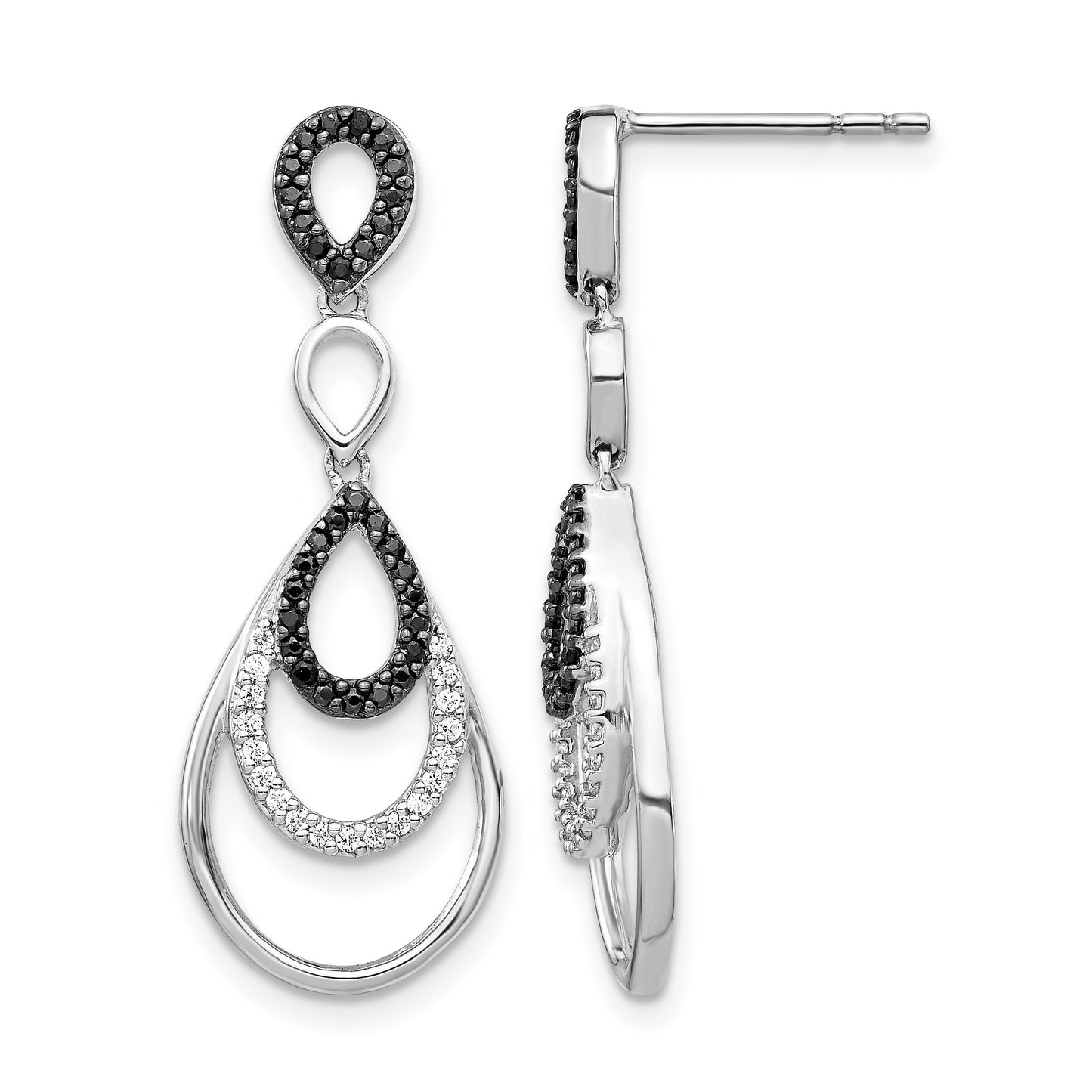 14k White Gold 3/8 carat Black and White Diamond Teardrop Dangle Post Earrings