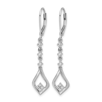 14k White Gold 1/5 carat Diamond Long Dangle Leverback Earrings
