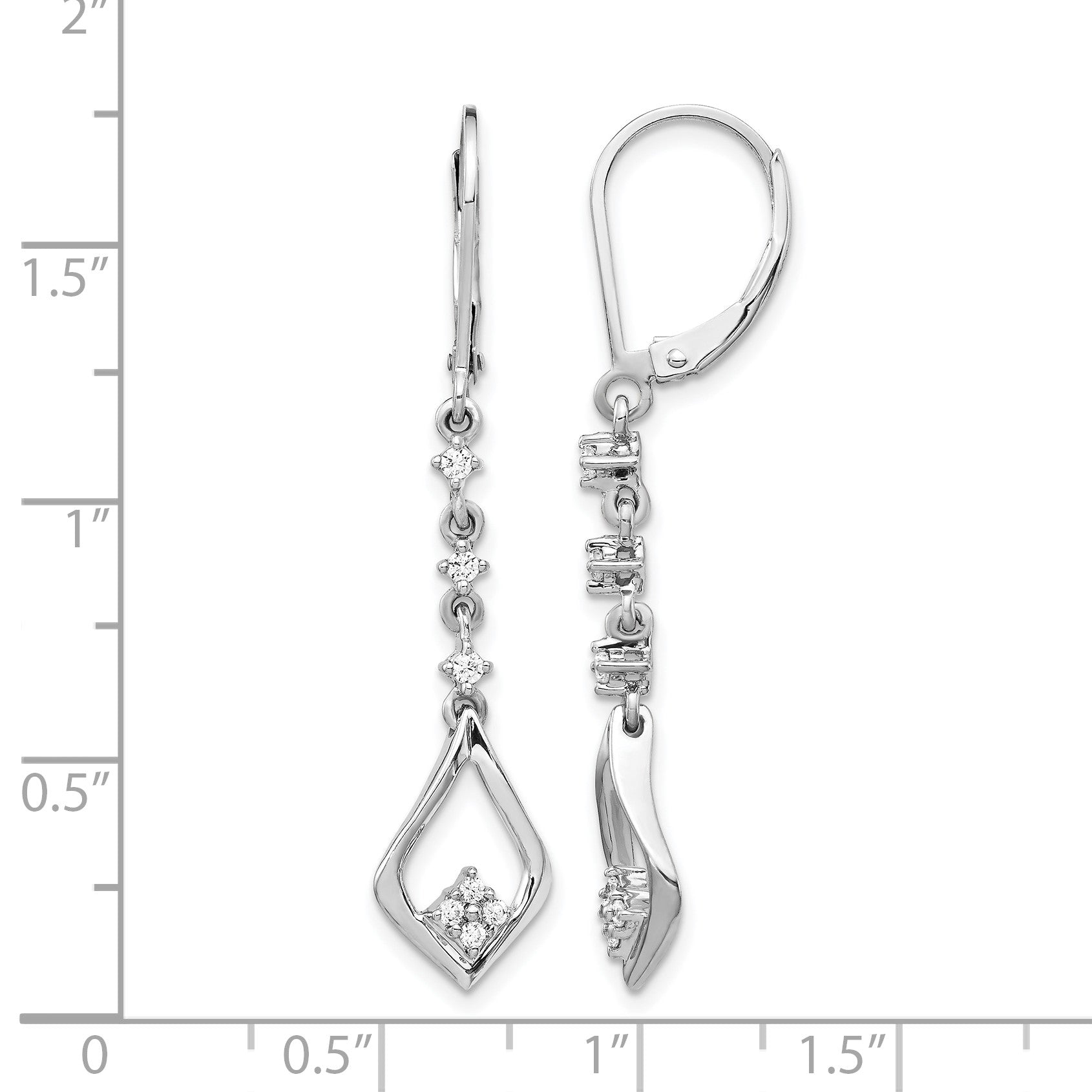 14k White Gold 1/5 carat Diamond Long Dangle Leverback Earrings