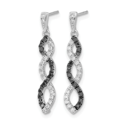 14k White Gold 1/3 carat Black and White Diamond Twisted Dangle Post Earrings