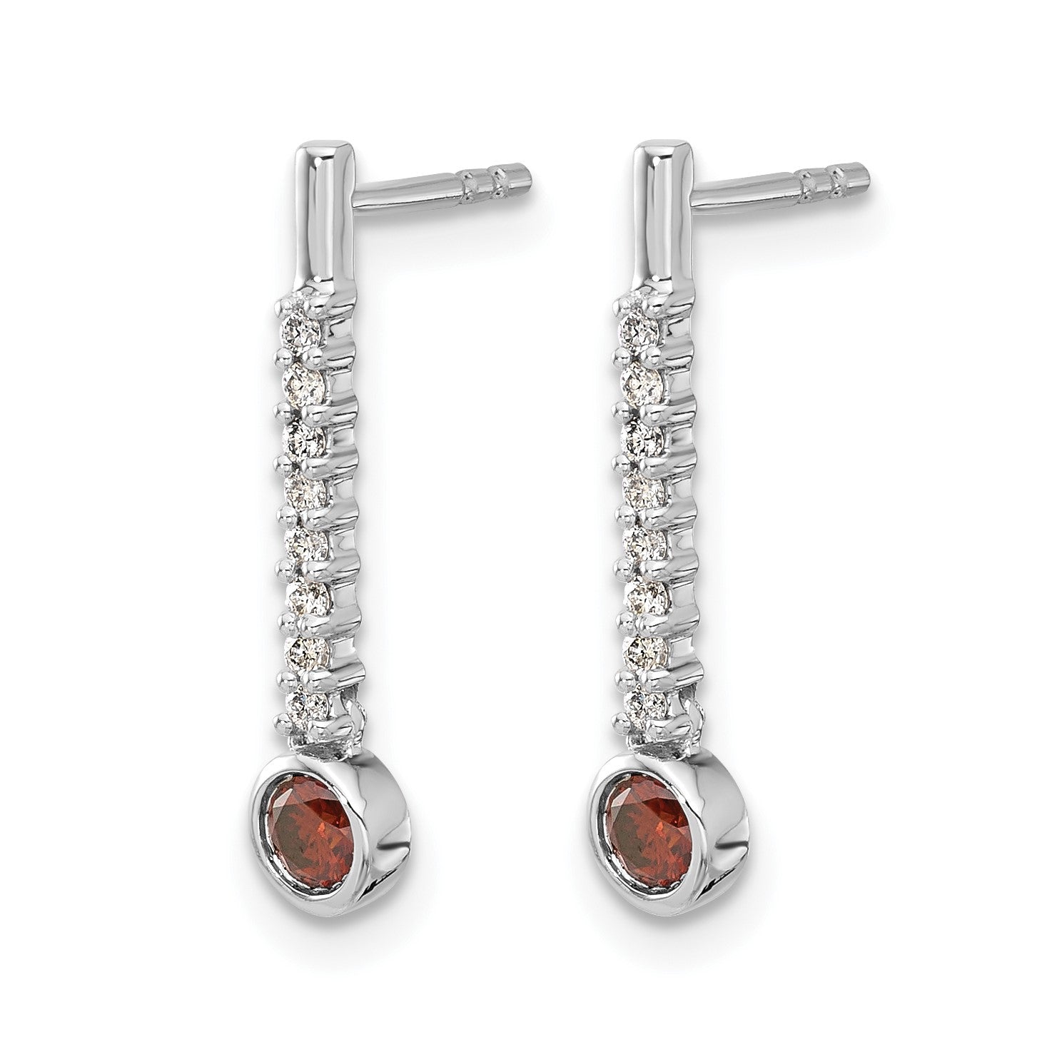 14k White Gold 1/3 carat Red/White Diamond Drop Dangle Post Earrings