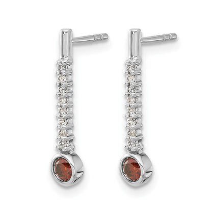14k White Gold 1/3 carat Red/White Diamond Drop Dangle Post Earrings
