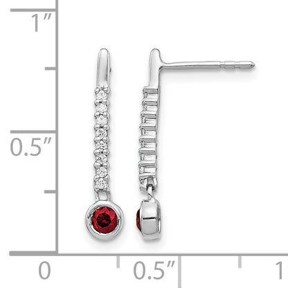 14k White Gold 1/3 carat Red/White Diamond Drop Dangle Post Earrings
