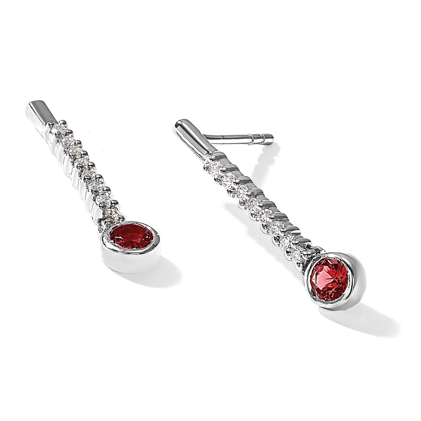 14k White Gold 1/3 carat Red/White Diamond Drop Dangle Post Earrings