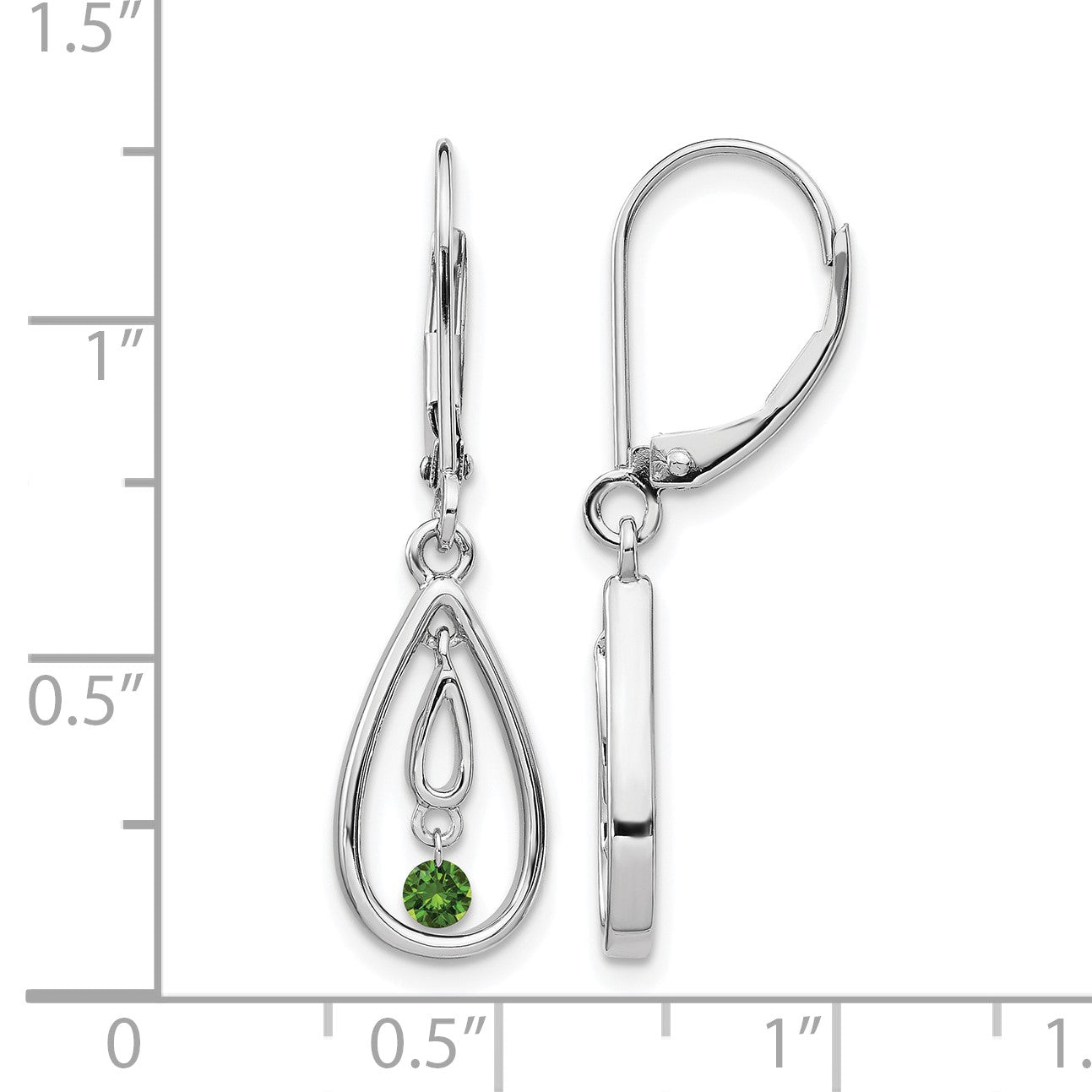 14k White Gold 1/8 carat Green Diamond Teardrop Leverback Earrings